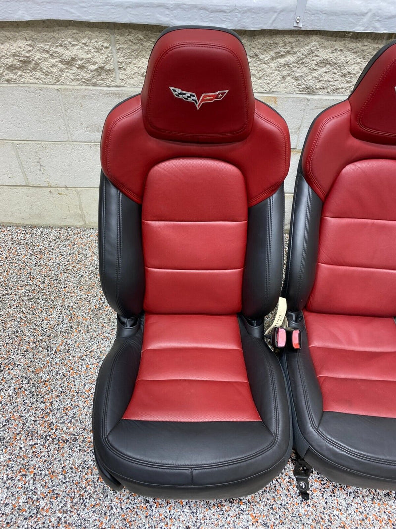 2012 CORVETTE C6 GRANDSPORT OEM BLACK RED LEATHER FRONT SEATS PAIR RARE!! NICE!