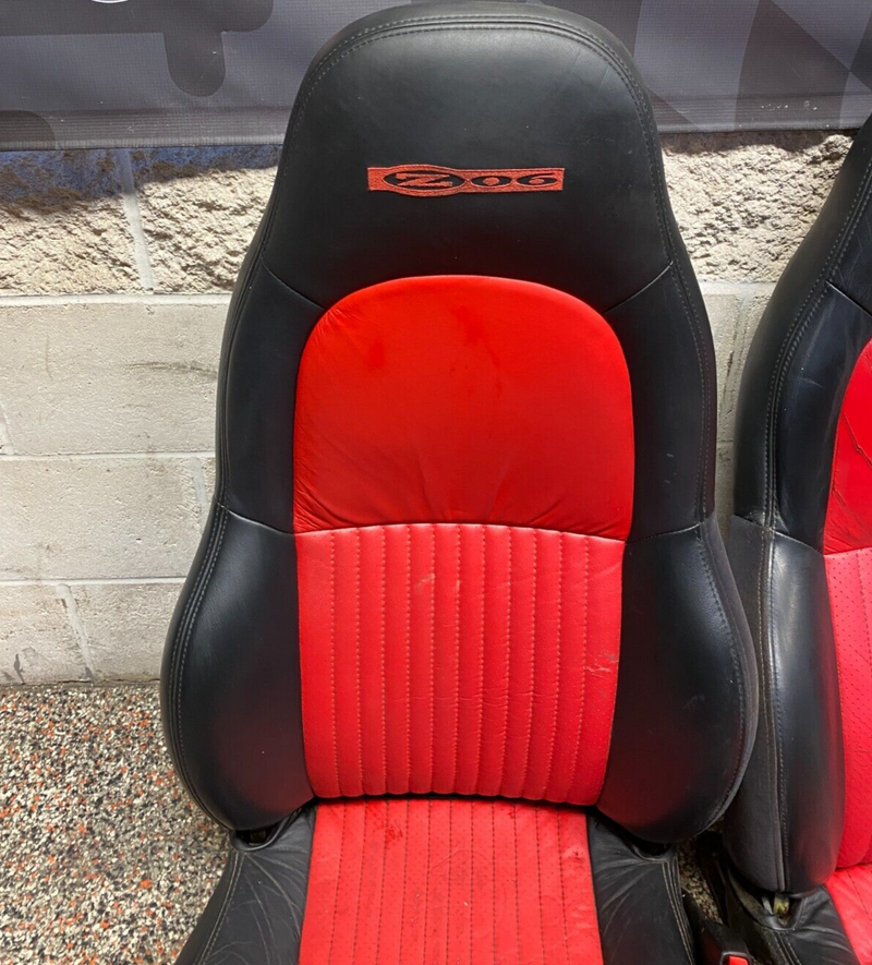 2001 CORVETTE C5 Z06 OEM MOD RED SEATS PAIR DR PS USED **NEED RECOVERED**