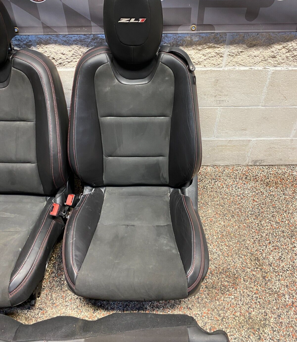 2015 CAMARO ZL1 OEM COUPE SEAT SET FRONT REAR BLACK LEATHER RED STITCH USED