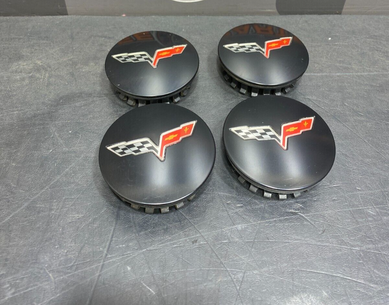 2012 CORVETTE C6 ZR1 OEM BLACK CENTER CAP SET (4) USED NICE!!