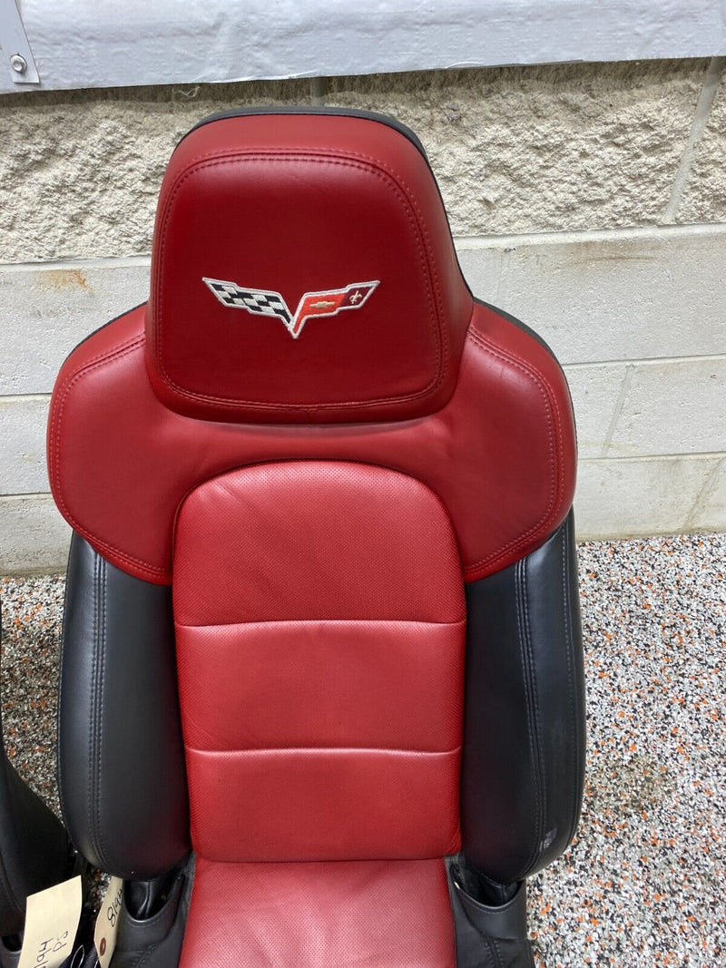 2012 CORVETTE C6 GRANDSPORT OEM BLACK RED LEATHER FRONT SEATS PAIR RARE!! NICE!