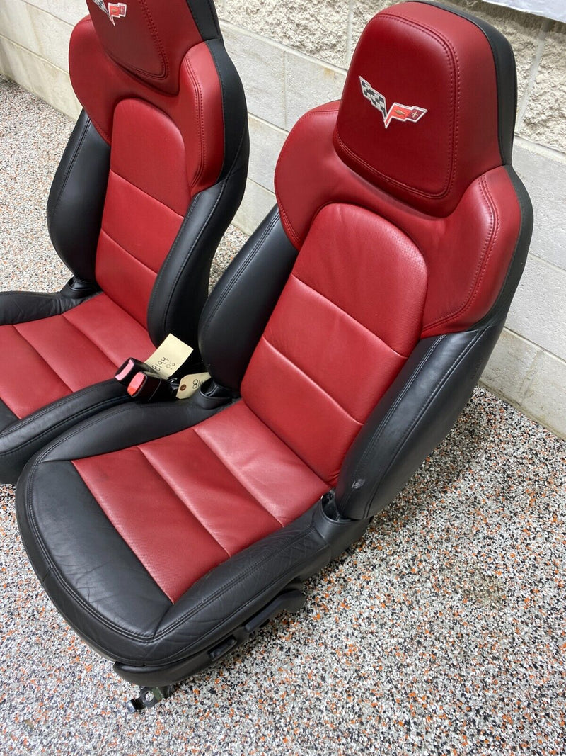 2012 CORVETTE C6 GRANDSPORT OEM BLACK RED LEATHER FRONT SEATS PAIR RARE!! NICE!