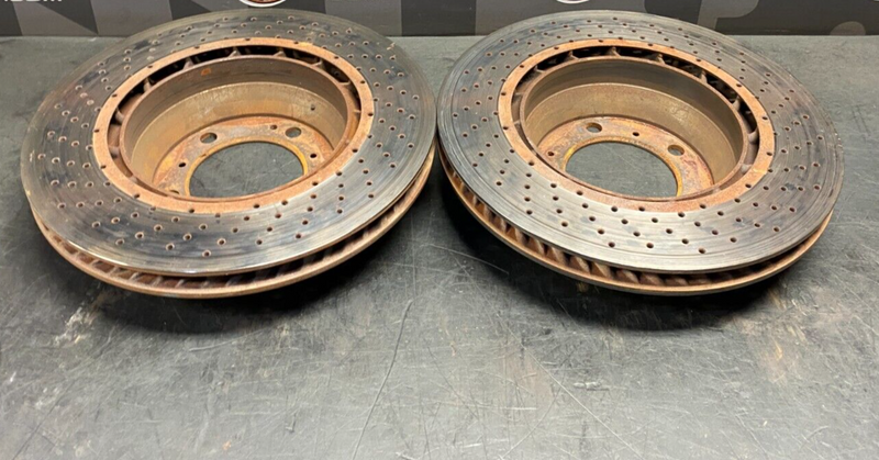 2004 PORSCHE 911 GT3 OEM REAR STEEL BRAKE ROTORS DRILLED USED