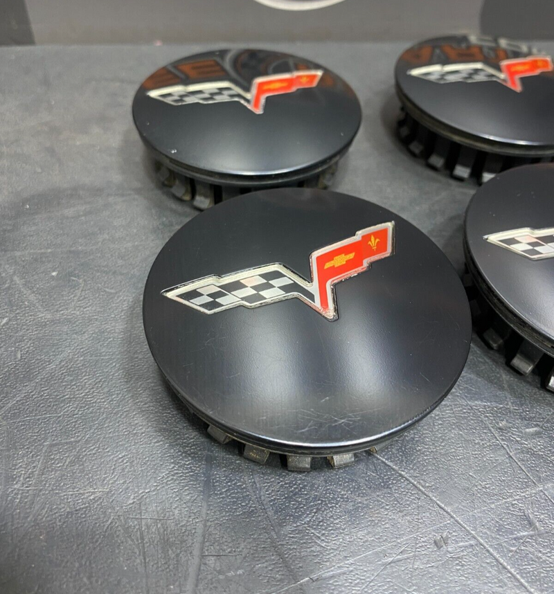 2012 CORVETTE C6 ZR1 OEM BLACK CENTER CAP SET (4) USED NICE!!