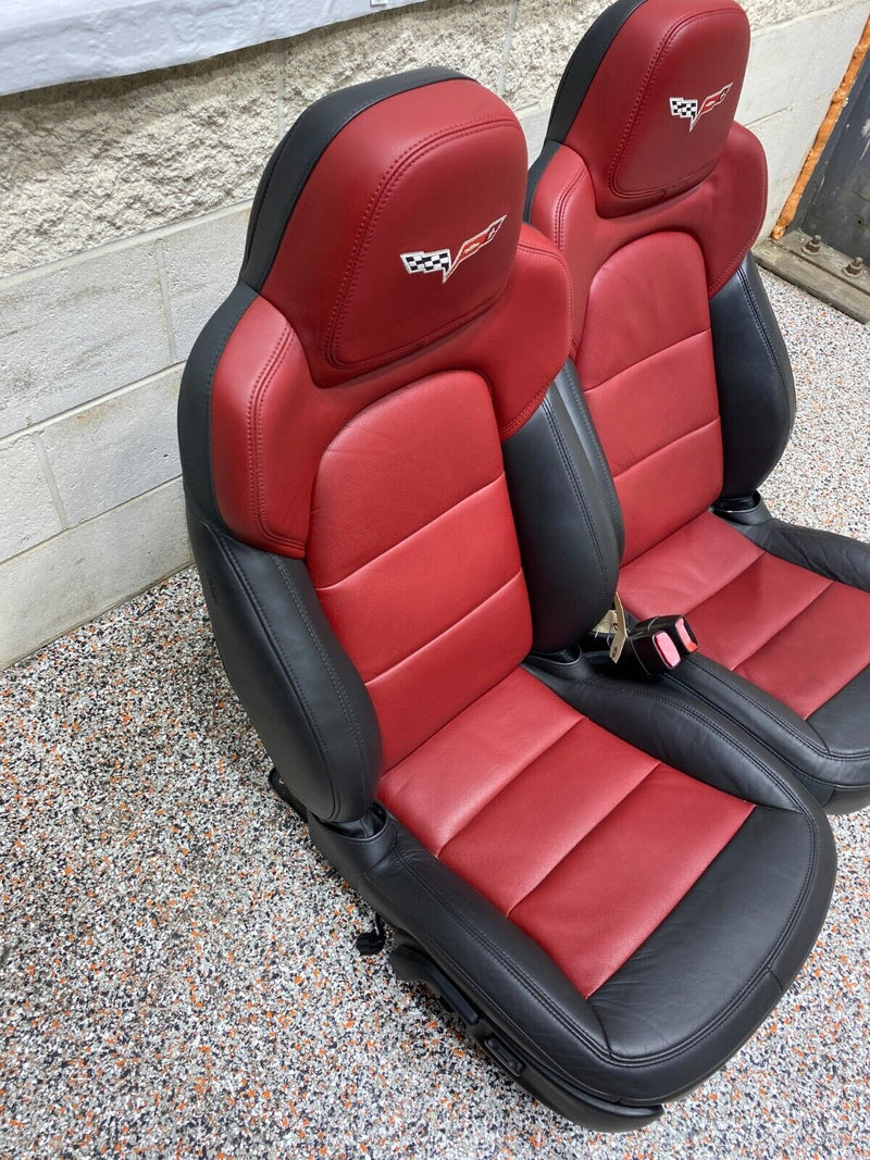 2012 CORVETTE C6 GRANDSPORT OEM BLACK RED LEATHER FRONT SEATS PAIR RARE!! NICE!