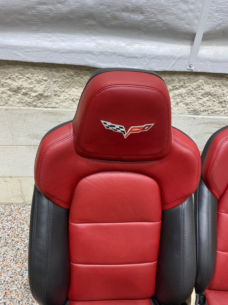 2012 CORVETTE C6 GRANDSPORT OEM BLACK RED LEATHER FRONT SEATS PAIR RARE!! NICE!