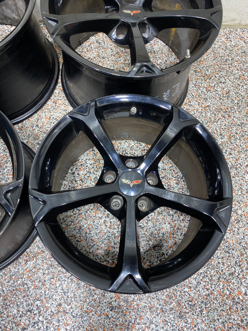 2013 CORVETTE C6 GRANDSPORT OEM BLACK WHEELS RIM SET OF 4 18x9.5/19x12 USED