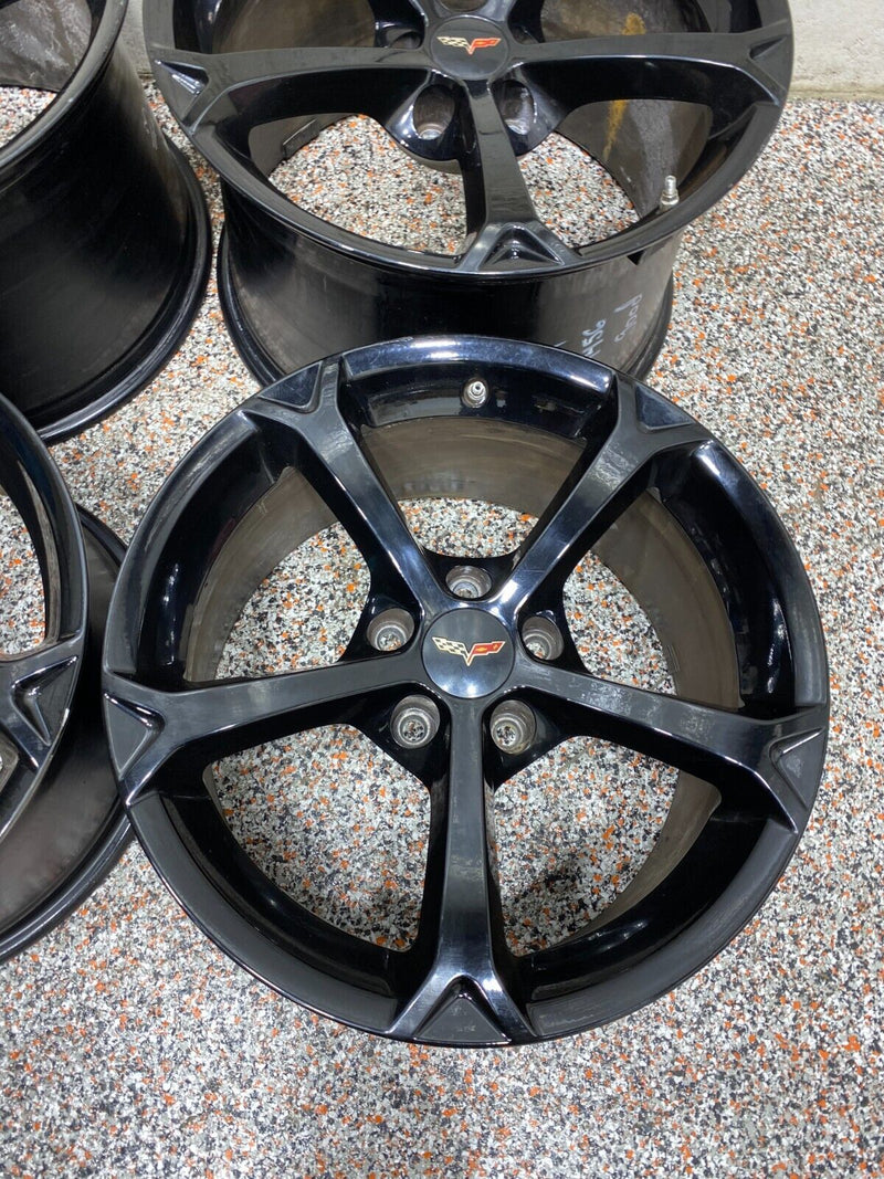 2013 CORVETTE C6 GRANDSPORT OEM BLACK WHEELS RIM SET OF 4 18x9.5/19x12 USED