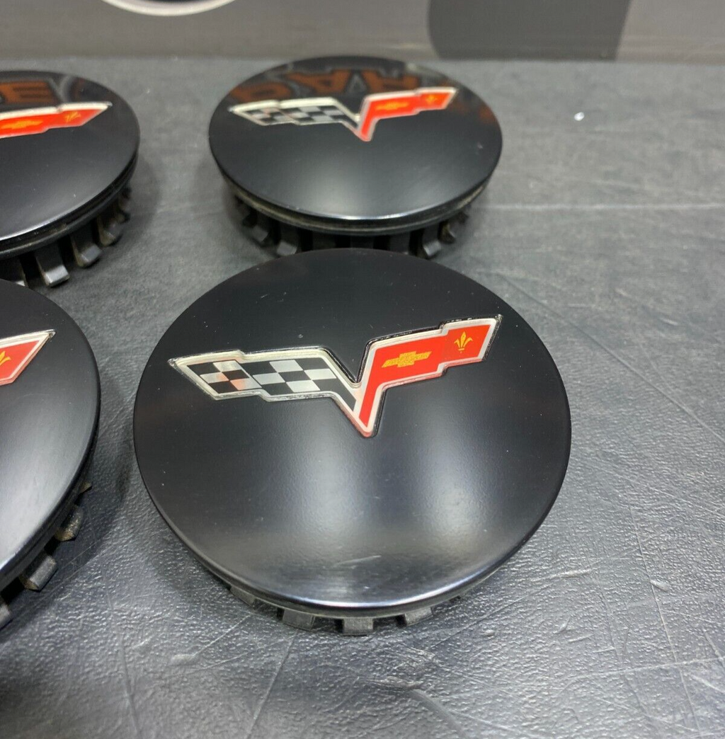 2012 CORVETTE C6 ZR1 OEM BLACK CENTER CAP SET (4) USED NICE!!