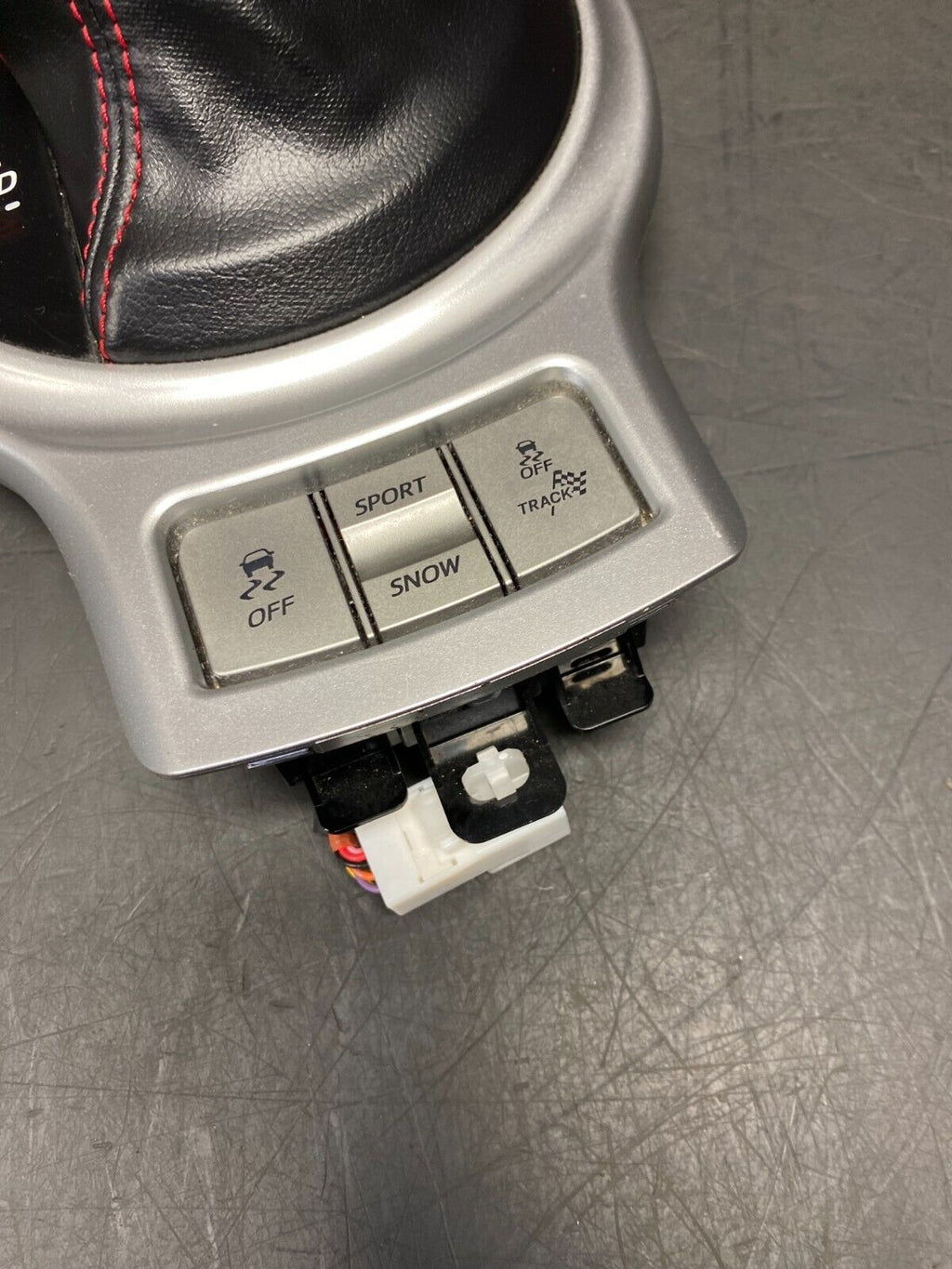 2017 SUBARU BRZ OEM AUTOMATIC SHIFTER SURROUIND WITH RED STITCH BOOT USED