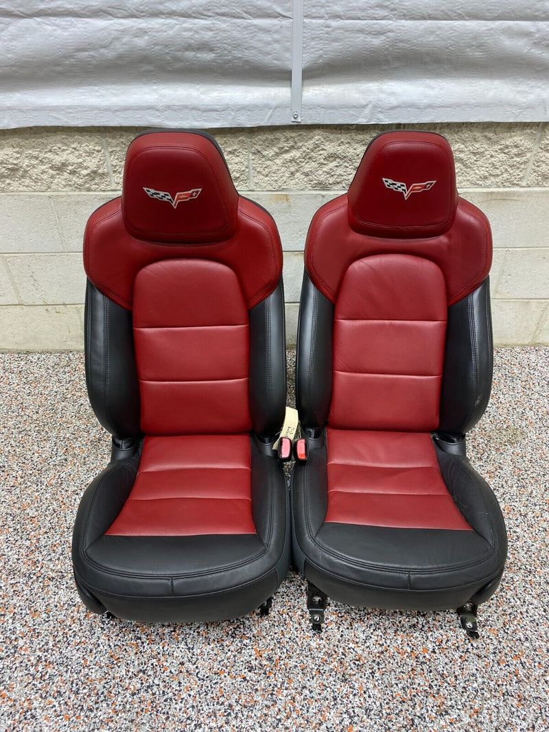 2012 CORVETTE C6 GRANDSPORT OEM BLACK RED LEATHER FRONT SEATS PAIR RARE!! NICE!