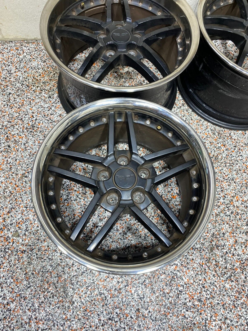 2003 Corvette C5 Z06 REPLICA 2 PIECE WHEELS 17x9.5/18x10.5 BLACK POLISHED LIP