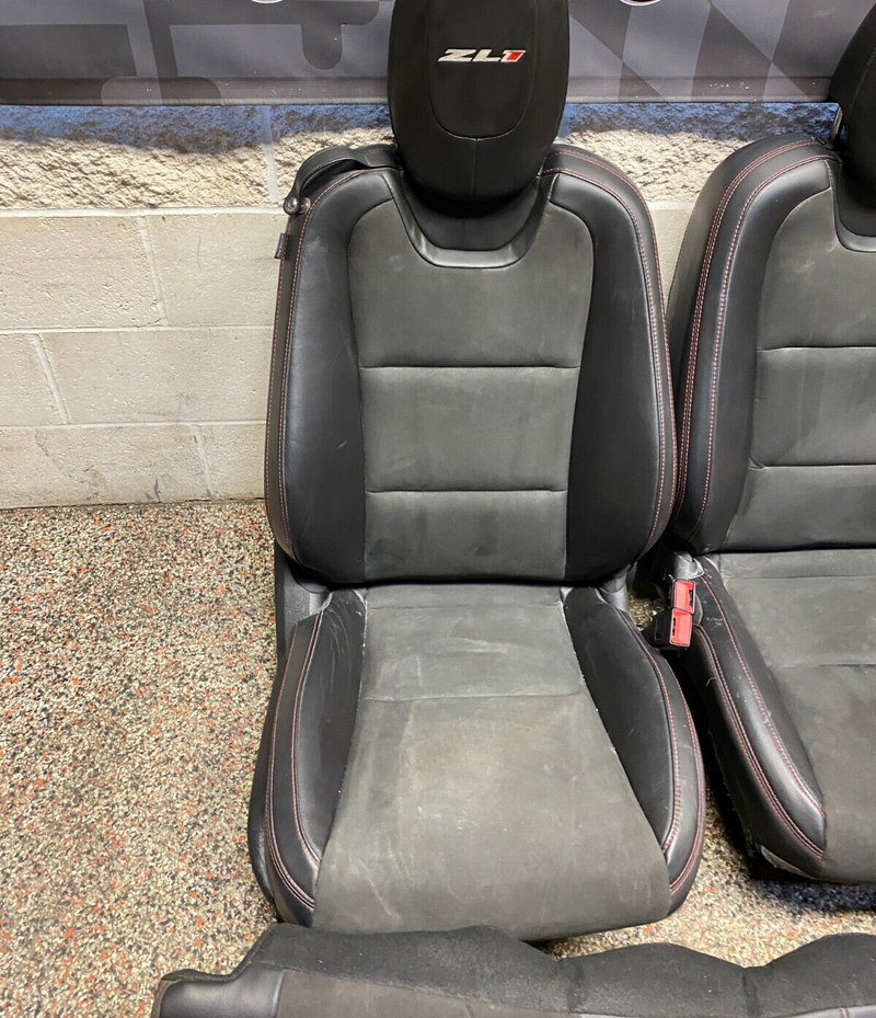 2015 CAMARO ZL1 OEM COUPE SEAT SET FRONT REAR BLACK LEATHER RED STITCH USED