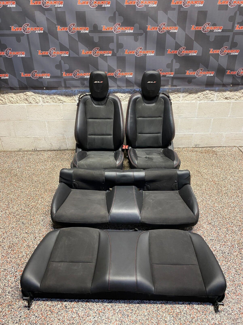 2015 CAMARO ZL1 OEM COUPE RECARO SEAT SET FRONT REAR BLACK LEATHER RED STITCH