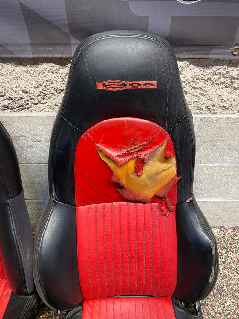2001 CORVETTE C5 Z06 OEM MOD RED SEATS PAIR DR PS USED **NEED RECOVERED**